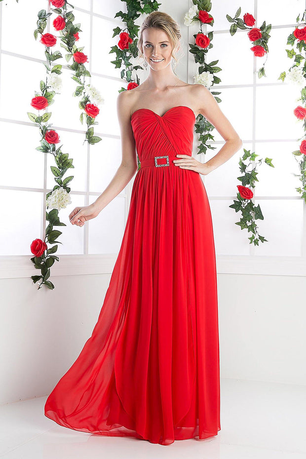Long Strapless Chiffon A-line Dress by Cinderella Divine C7460-Long Formal Dresses-ABC Fashion