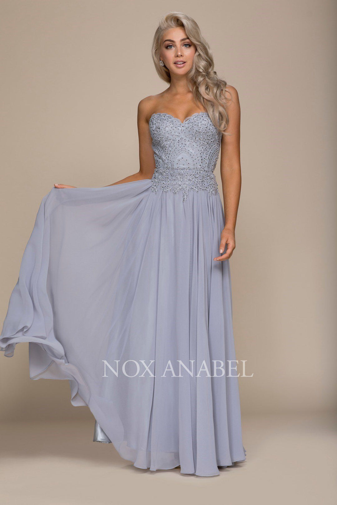 Long Strapless Dress with Corset Back by Nox Anabel B045