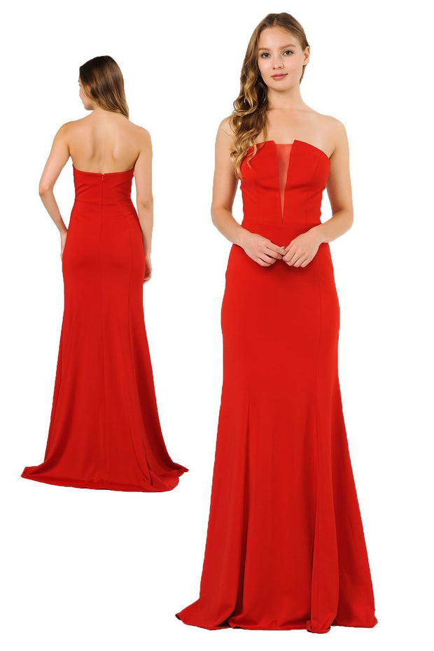 Long Strapless Dress with Illusion Panel by Poly USA 8488-Long Formal Dresses-ABC Fashion
