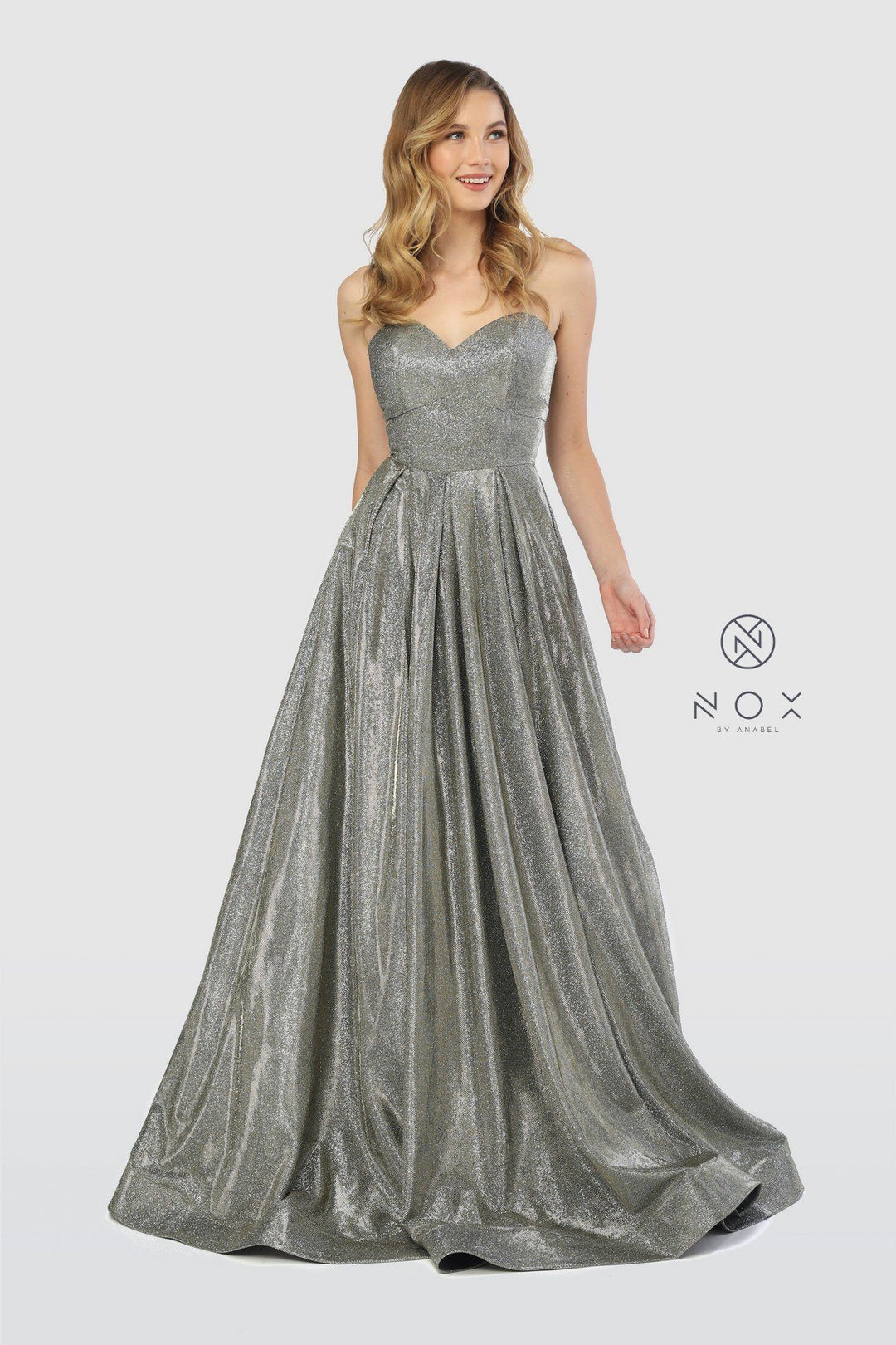 Long Strapless Glitter Dress with Corset Back by Nox Anabel T258-Long Formal Dresses-ABC Fashion