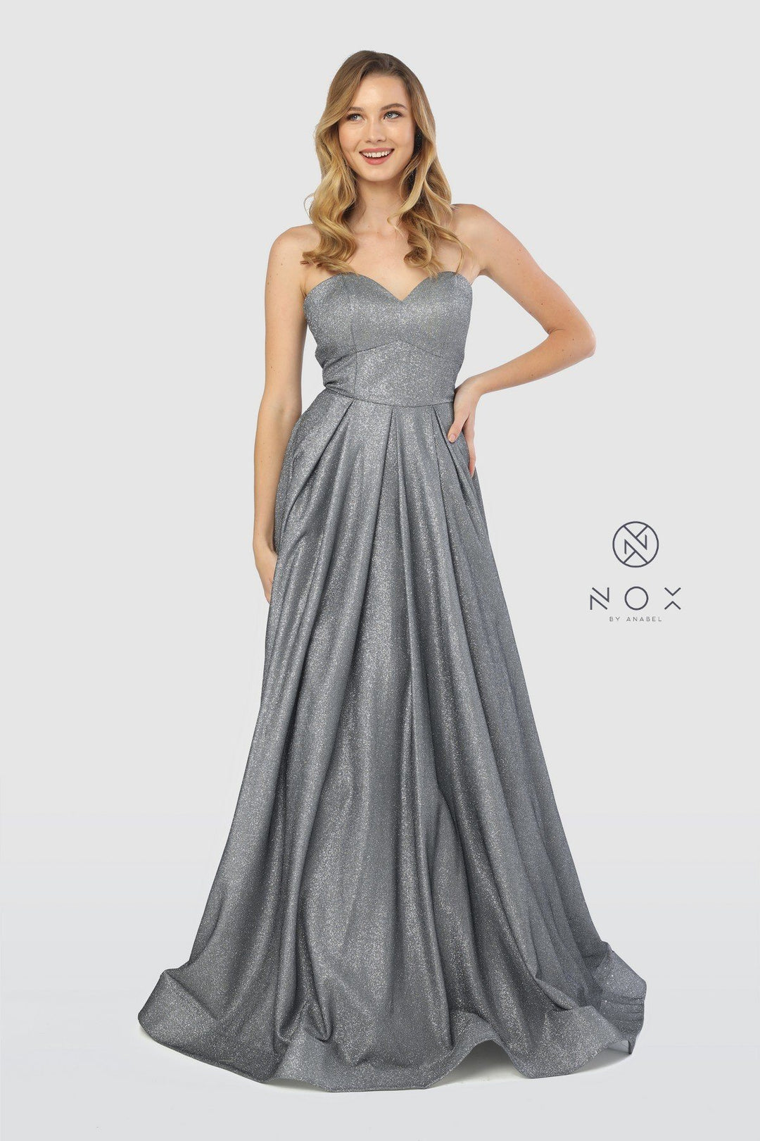 Long Strapless Glitter Dress with Corset Back by Nox Anabel T258-Long Formal Dresses-ABC Fashion