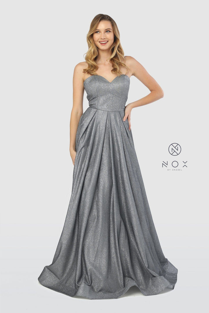 Long Strapless Glitter Dress with Corset Back by Nox Anabel T258-Long Formal Dresses-ABC Fashion