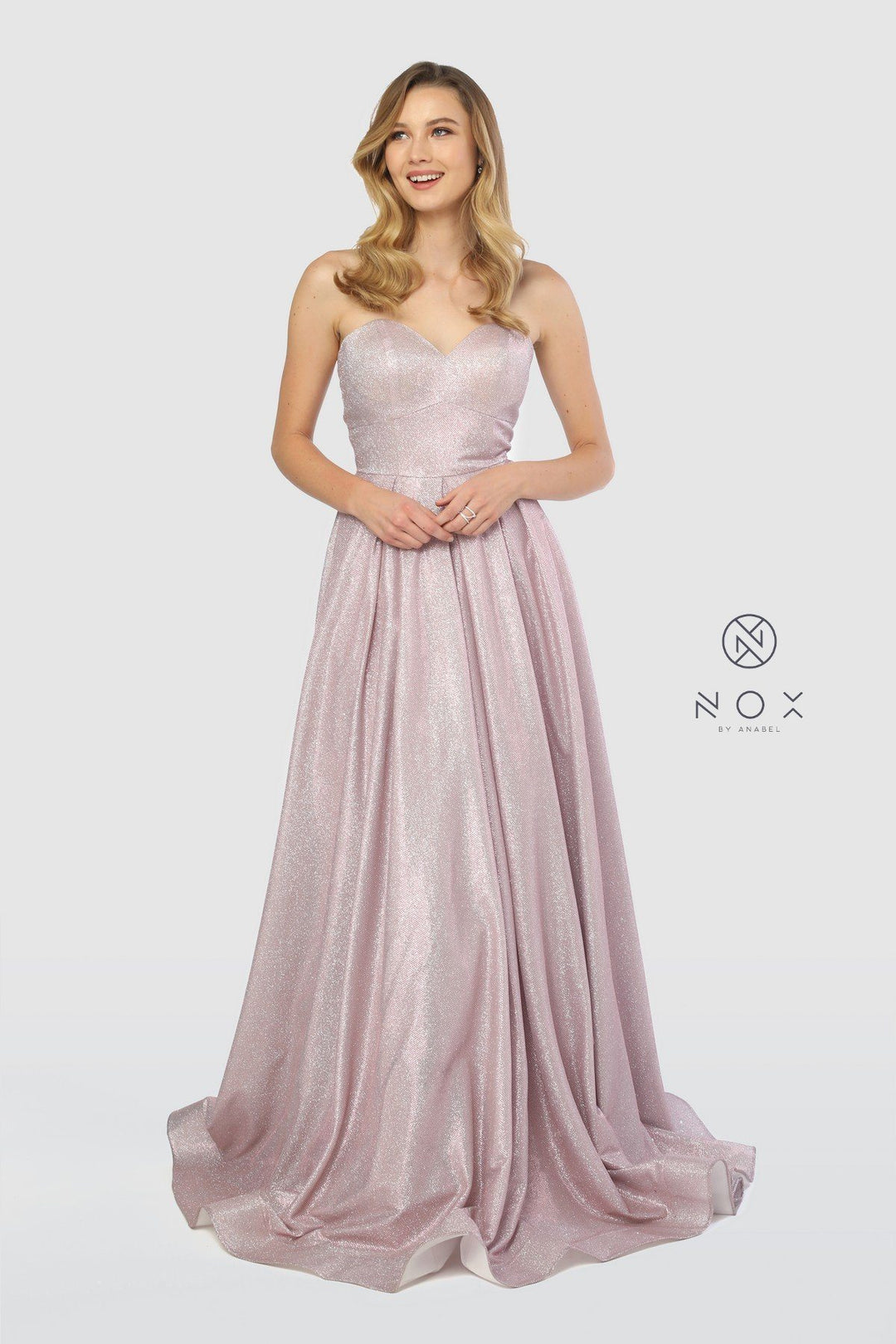 Long Strapless Glitter Dress with Corset Back by Nox Anabel T258-Long Formal Dresses-ABC Fashion