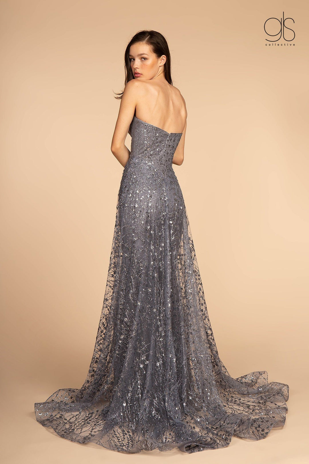 Long Strapless Glitter Print Dress by Elizabeth K GL2587-Long Formal Dresses-ABC Fashion