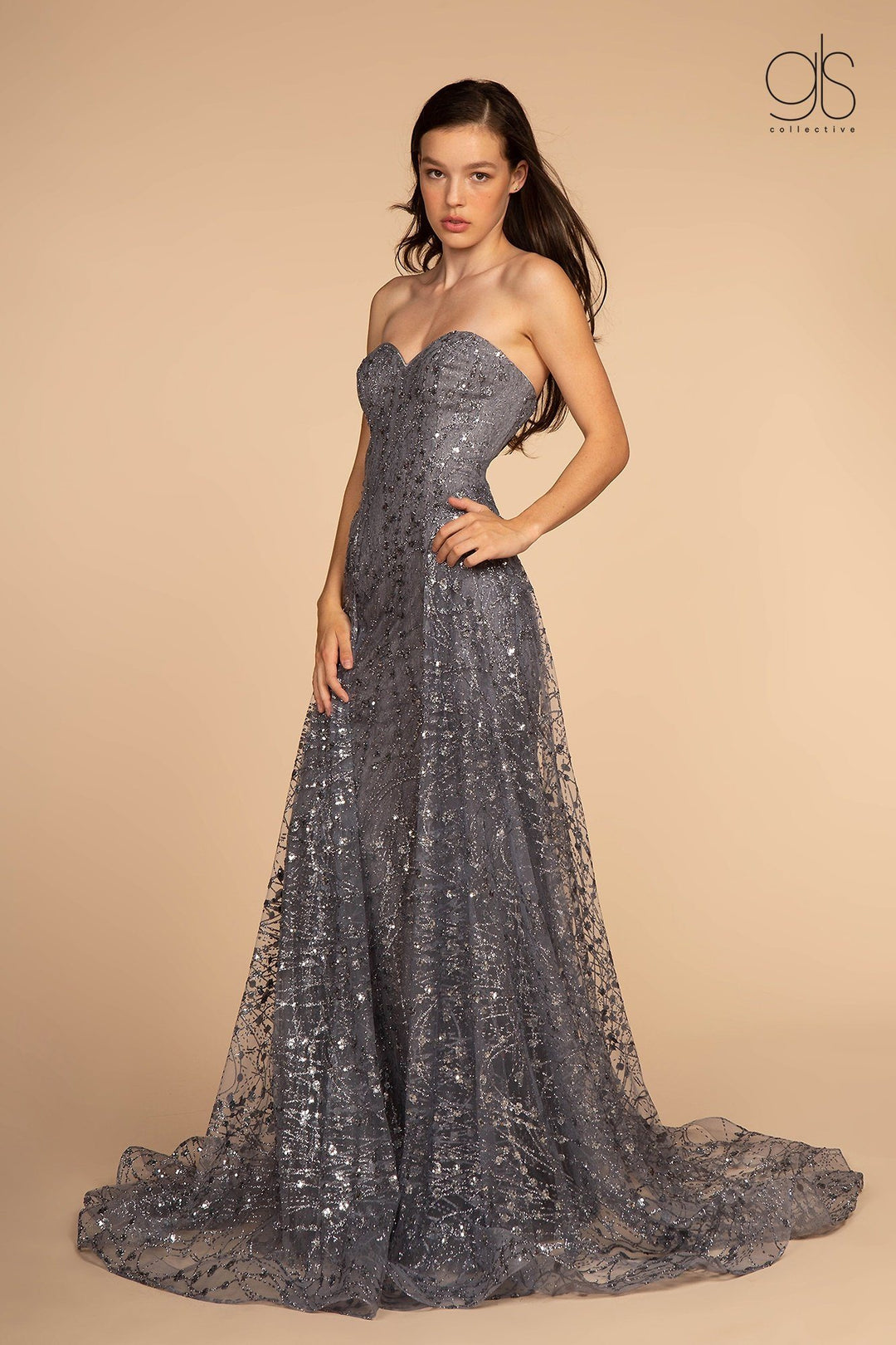 Long Strapless Glitter Print Dress by Elizabeth K GL2587-Long Formal Dresses-ABC Fashion