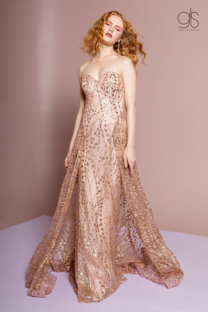 Long Strapless Glitter Print Dress by Elizabeth K GL2587-Long Formal Dresses-ABC Fashion