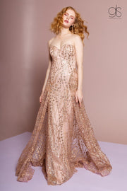 Long Strapless Glitter Print Dress by Elizabeth K GL2587-Long Formal Dresses-ABC Fashion
