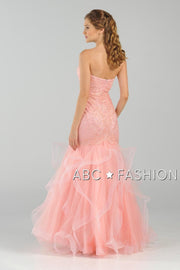 Long Strapless Mermaid Dress with Ruffled Skirt by Poly USA 8198-Long Formal Dresses-ABC Fashion