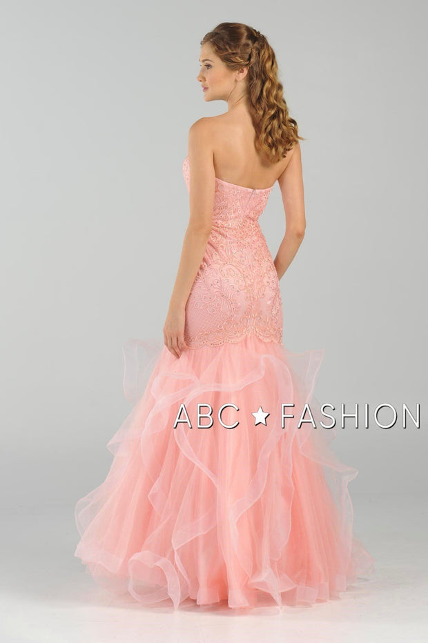 Long Strapless Mermaid Dress with Ruffled Skirt by Poly USA 8198-Long Formal Dresses-ABC Fashion