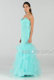 Long Strapless Mermaid Dress with Ruffled Skirt by Poly USA 8198-Long Formal Dresses-ABC Fashion