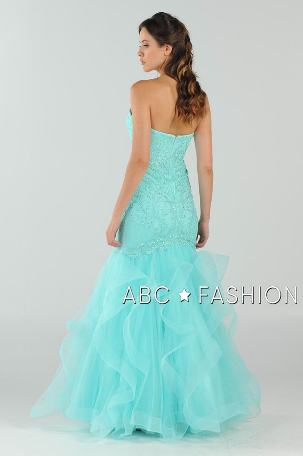 Long Strapless Mermaid Dress with Ruffled Skirt by Poly USA 8198-Long Formal Dresses-ABC Fashion