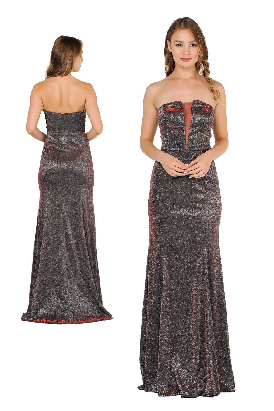 Long Strapless Metallic Glitter Dress by Poly USA 8490 – ABC Fashion