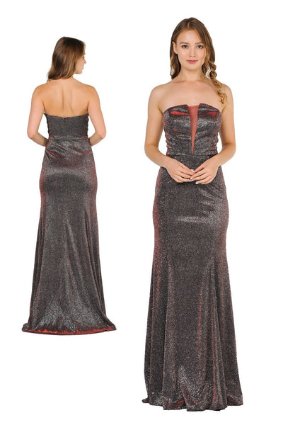Long Strapless Metallic Glitter Dress by Poly USA 8490-Long Formal Dresses-ABC Fashion