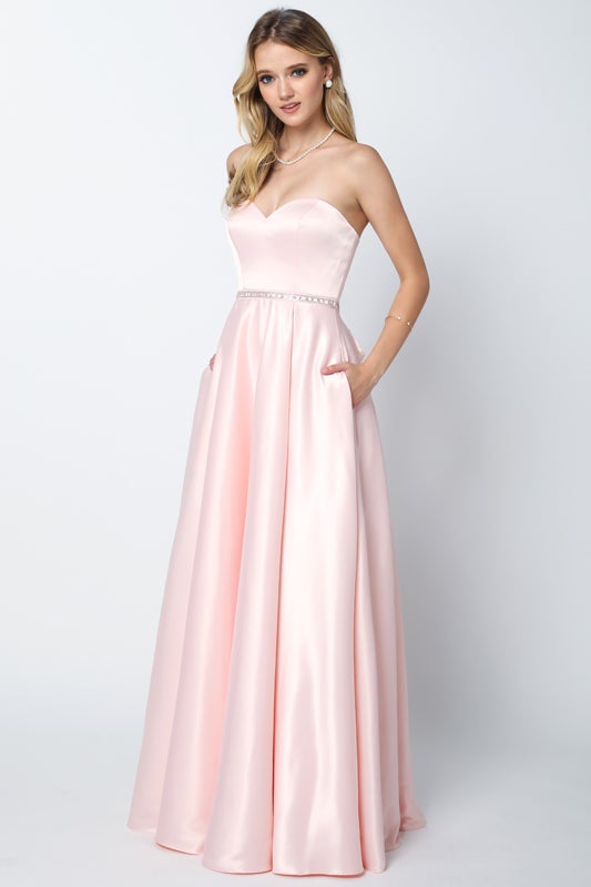 Long Strapless Satin Dress by Juliet 688