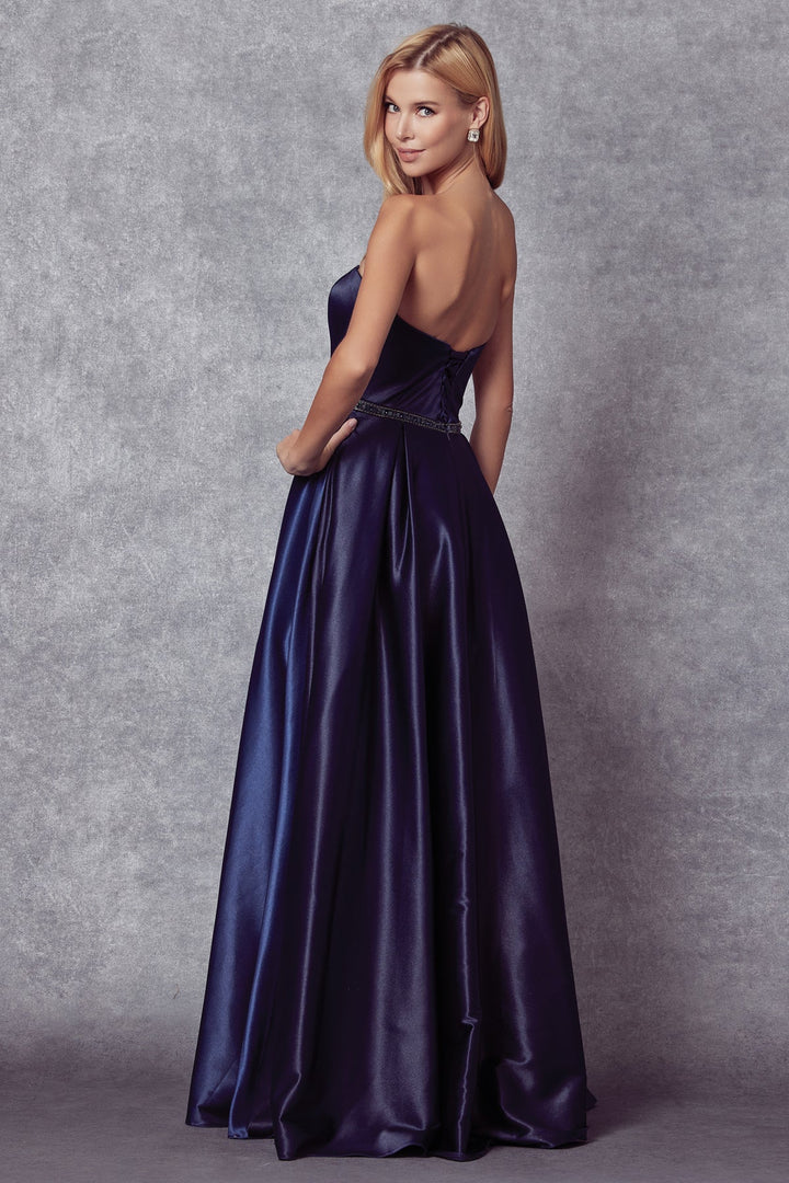 Long Strapless Satin Dress by Juliet 688