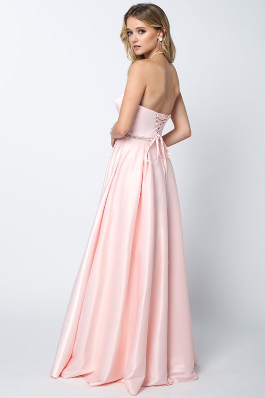 Long Strapless Satin Dress by Juliet 688