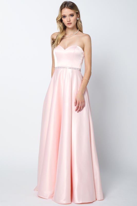 Long Strapless Satin Dress by Juliet 688