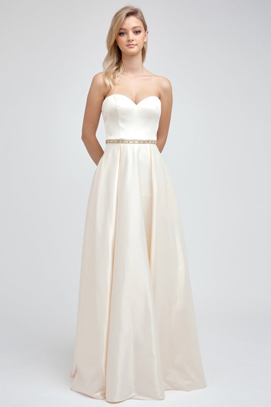 Long Strapless Satin Dress by Juliet 688 - Outlet