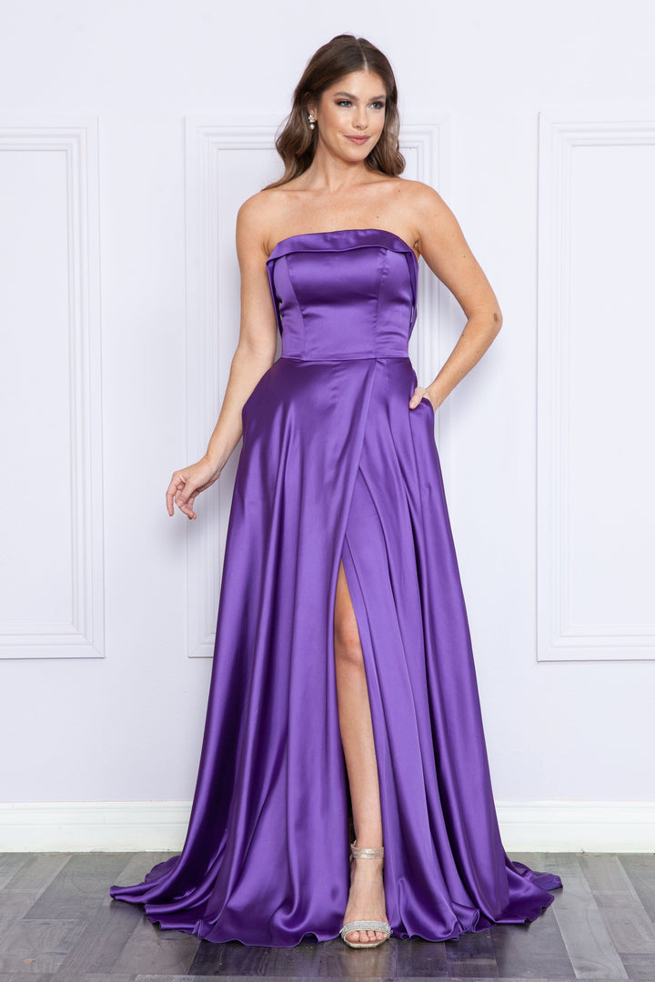 Long Strapless Satin Dress by Poly USA 9188