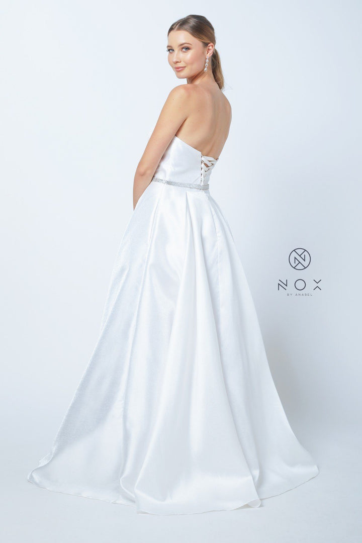 Long Strapless Satin Dress with Corset Back by Nox Anabel Y154-Long Formal Dresses-ABC Fashion