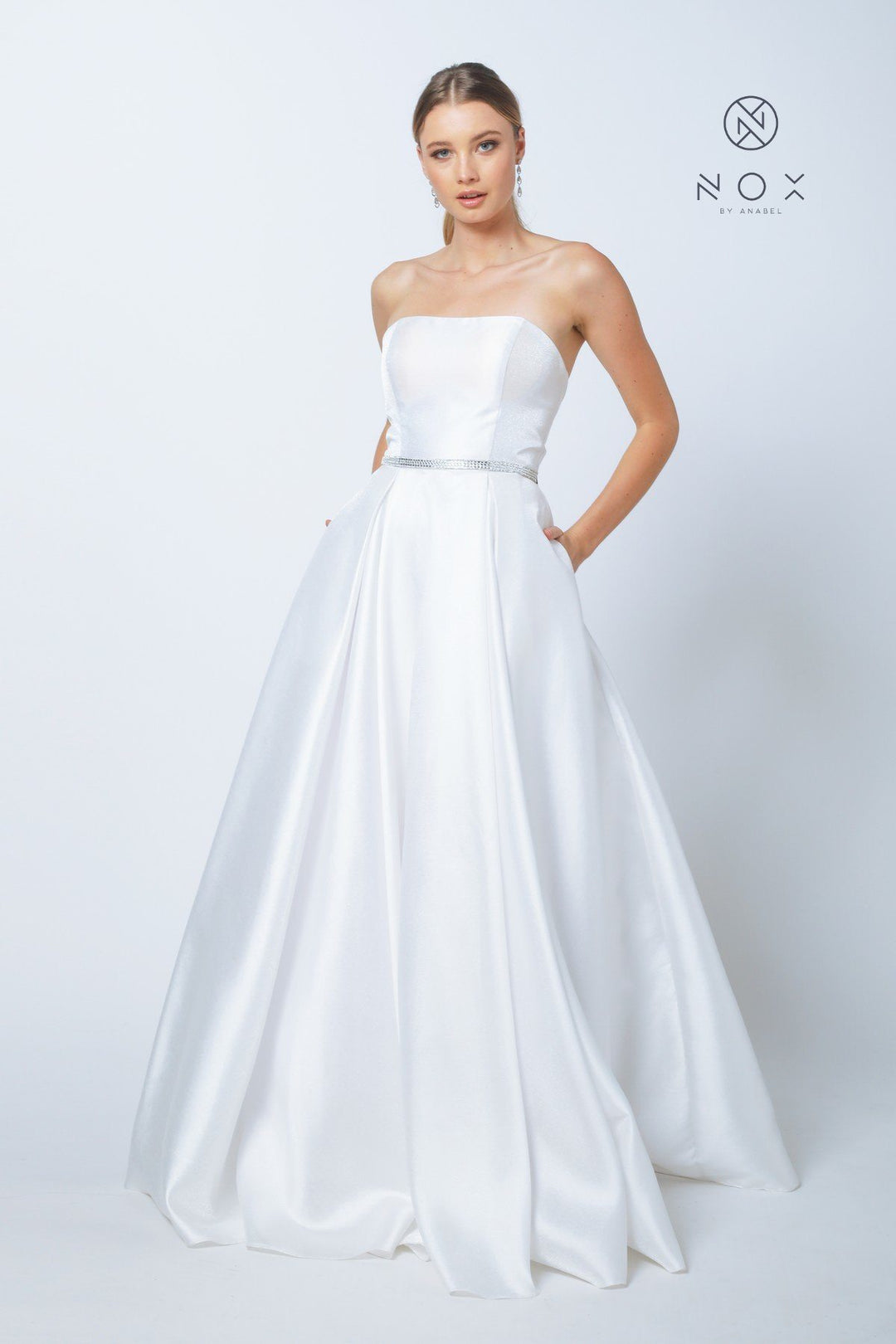 Long Strapless Satin Dress with Corset Back by Nox Anabel Y154-Long Formal Dresses-ABC Fashion