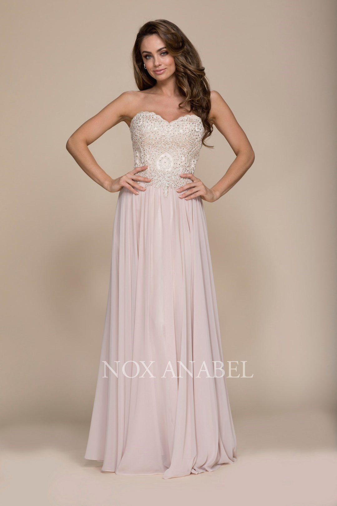 Long Strapless Sweetheart Dress with Corset Back by Nox Anabel B045-Long Formal Dresses-ABC Fashion