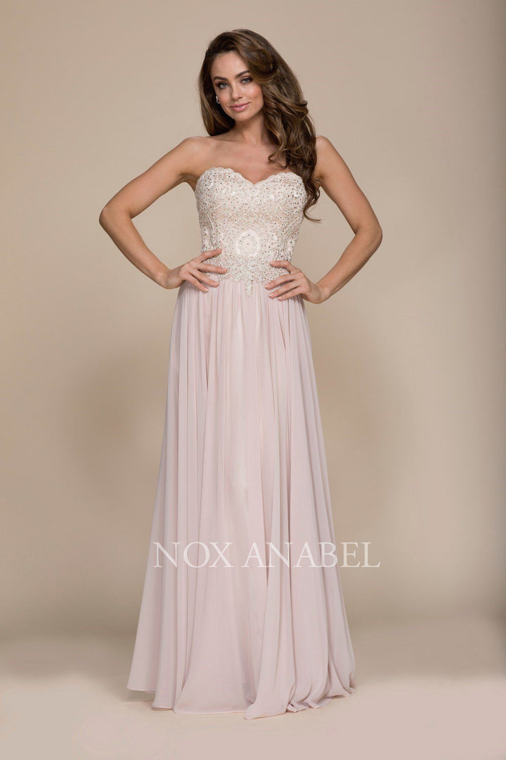 Long Strapless Sweetheart Dress with Corset Back by Nox Anabel B045-Long Formal Dresses-ABC Fashion