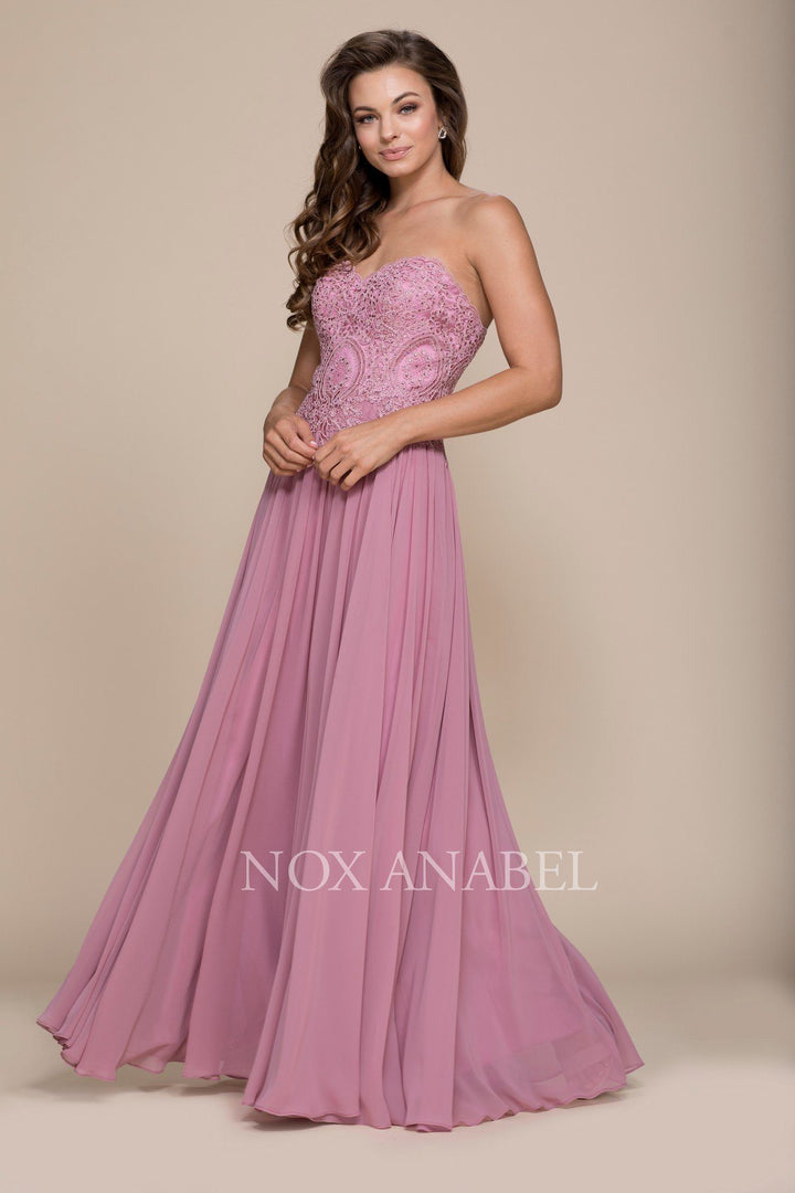 Long Strapless Sweetheart Dress with Corset Back by Nox Anabel B045-Long Formal Dresses-ABC Fashion