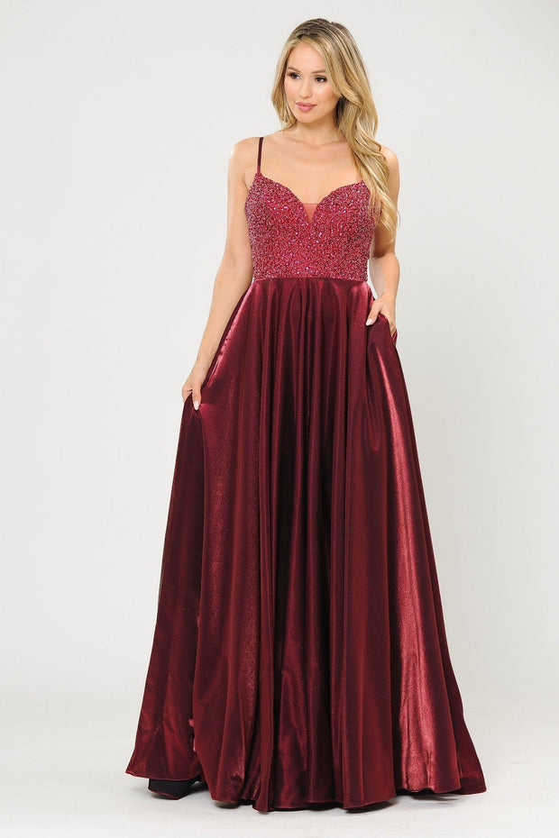 Long Sweetheart Dress with Beaded Bodice by Poly USA 8674
