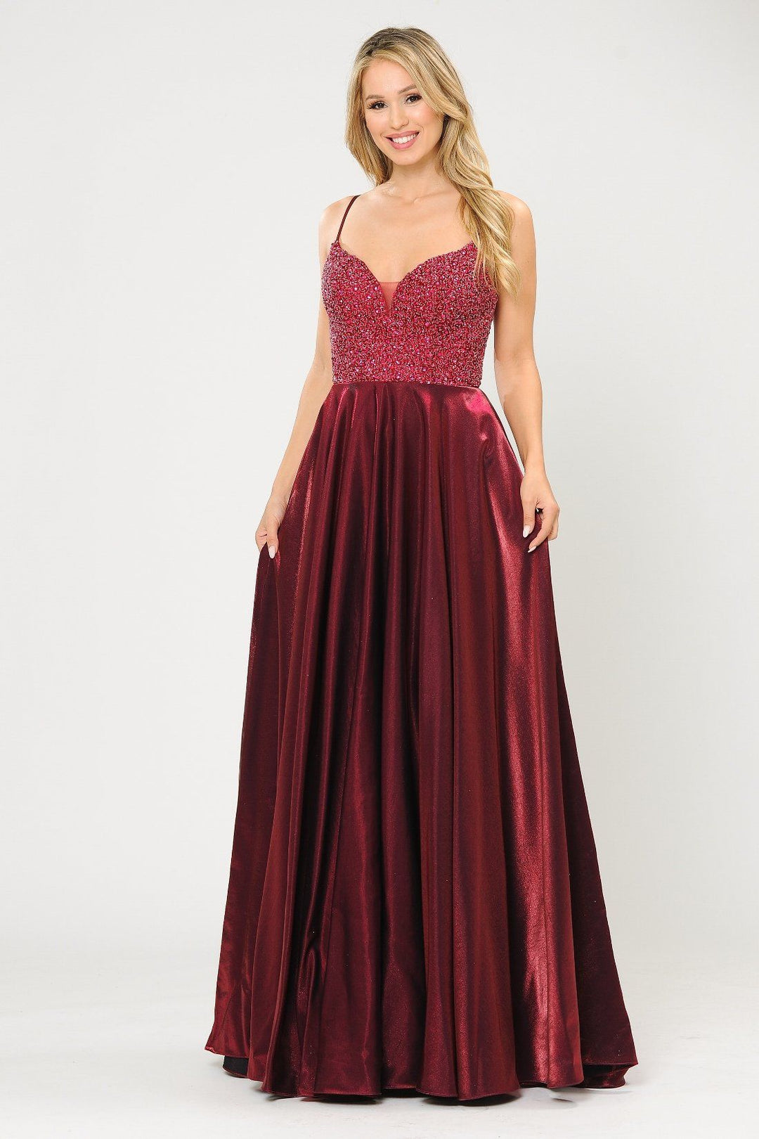 Long Sweetheart Dress with Beaded Bodice by Poly USA 8674