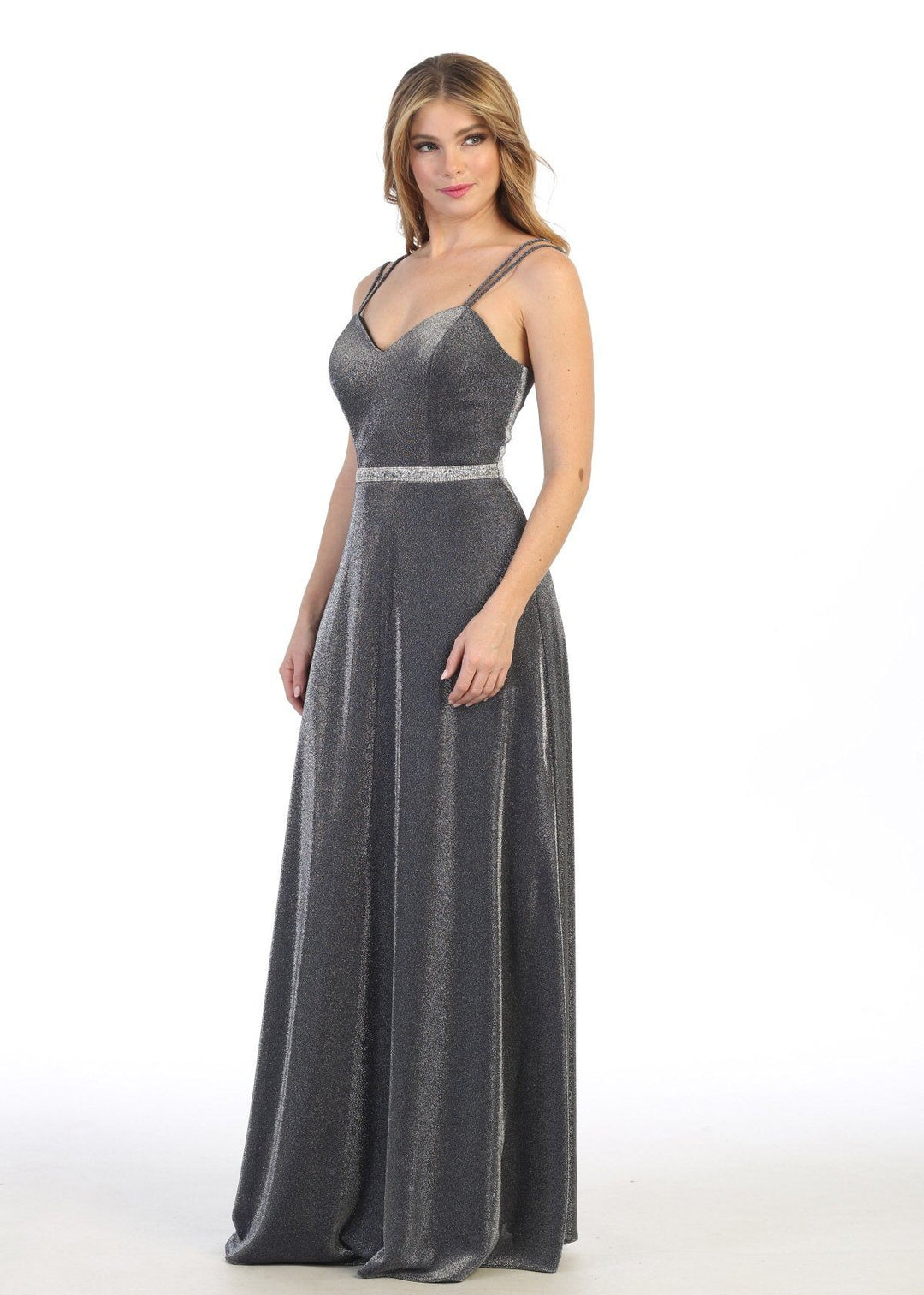 Long Sweetheart Metallic Dress with Pockets by Celavie 6502L