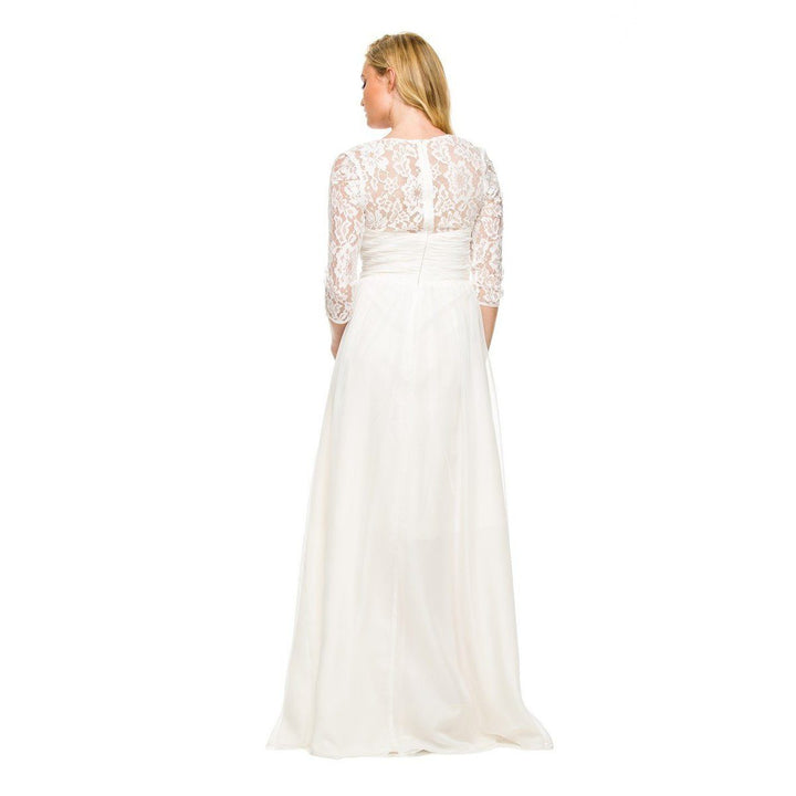 Long Sweetheart Ruched Dress with Lace Sleeves by Nox Anabel 5118-Long Formal Dresses-ABC Fashion