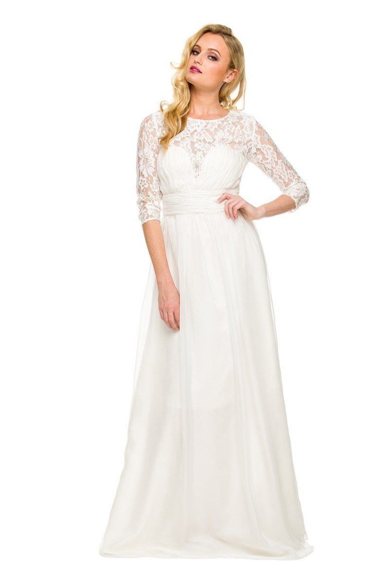 Long Sweetheart Ruched Dress with Lace Sleeves by Nox Anabel 5118-Long Formal Dresses-ABC Fashion