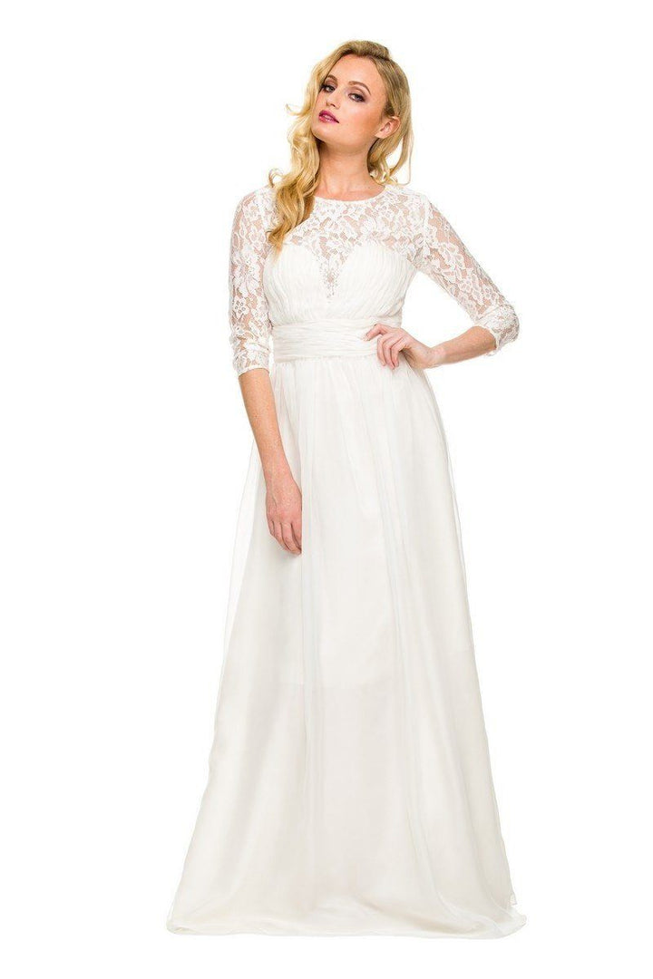 Long Sweetheart Ruched Dress with Lace Sleeves by Nox Anabel 5118-Long Formal Dresses-ABC Fashion