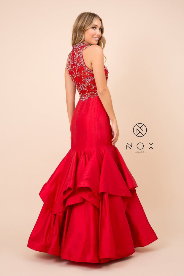Long Tiered Mermaid Dress with Jeweled Bodice by Nox Anabel 8330