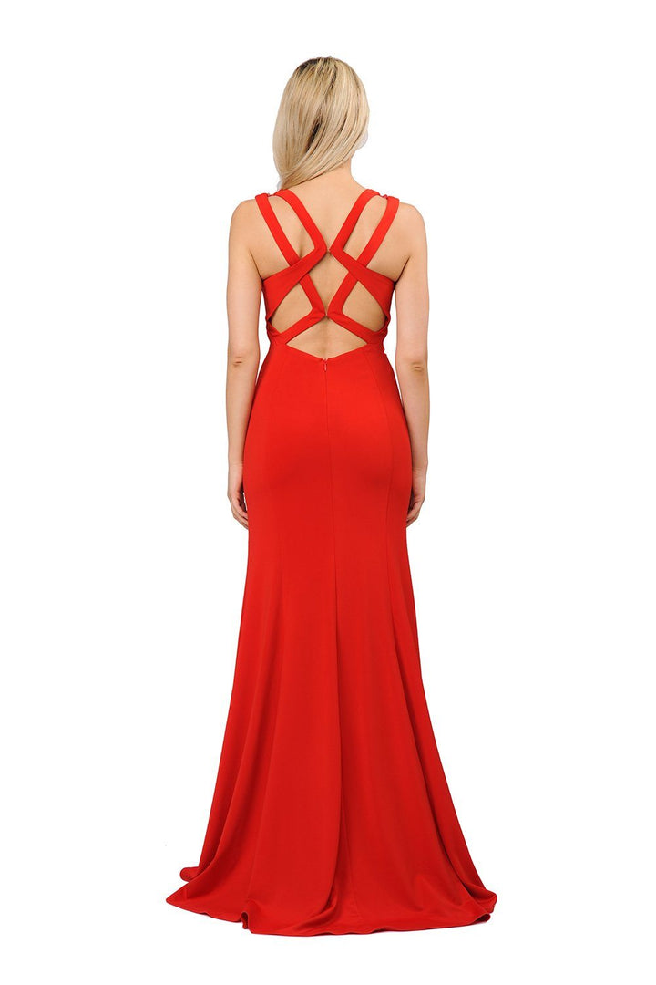 Long Trumpet Dress with Beaded Strappy Back by Poly USA 8230-Long Formal Dresses-ABC Fashion