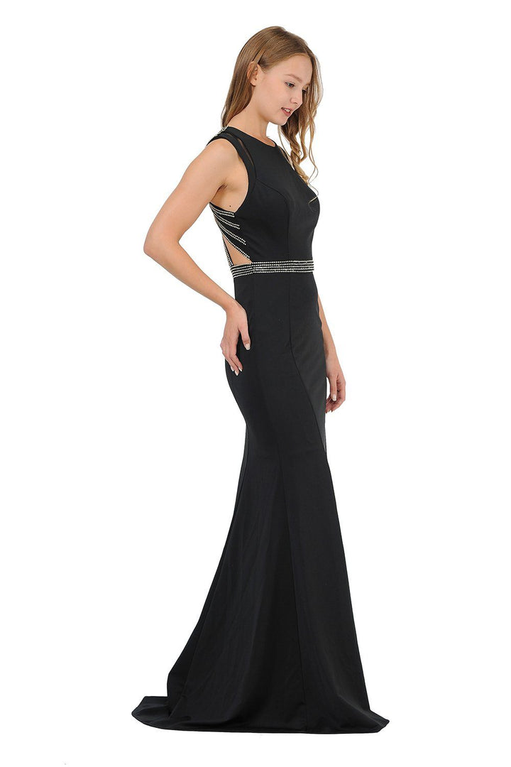 Long Trumpet Dress with Beaded Strappy Back by Poly USA 8230-Long Formal Dresses-ABC Fashion