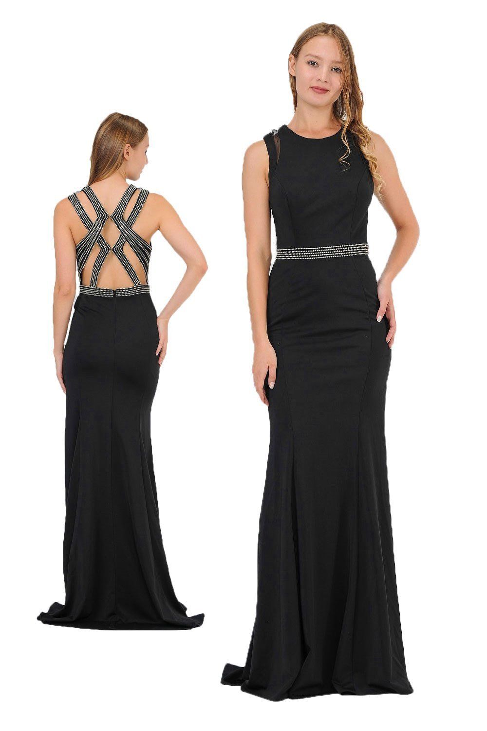 Long Trumpet Dress with Beaded Strappy Back by Poly USA 8230-Long Formal Dresses-ABC Fashion