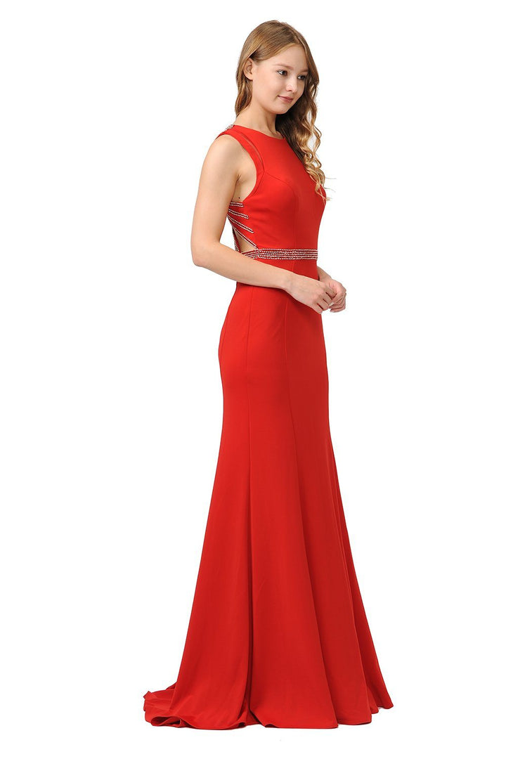 Long Trumpet Dress with Beaded Strappy Back by Poly USA 8230-Long Formal Dresses-ABC Fashion