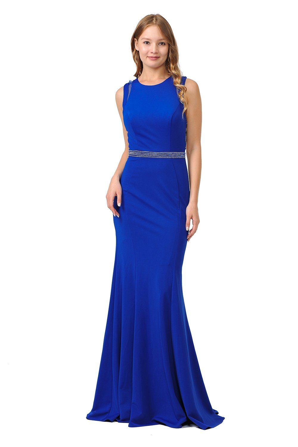 Long Trumpet Dress with Beaded Strappy Back by Poly USA 8230-Long Formal Dresses-ABC Fashion