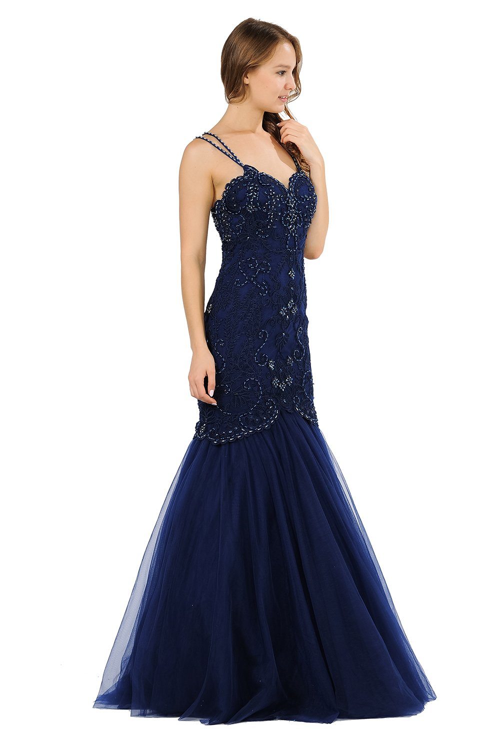 Long Sweetheart Beaded Fitted Open Back Gown By Poly USA Poly S / Ice Blue Long Sweetheart Beaded Fitted Open Back Gown By Poly USA Poly S / Ice Blue