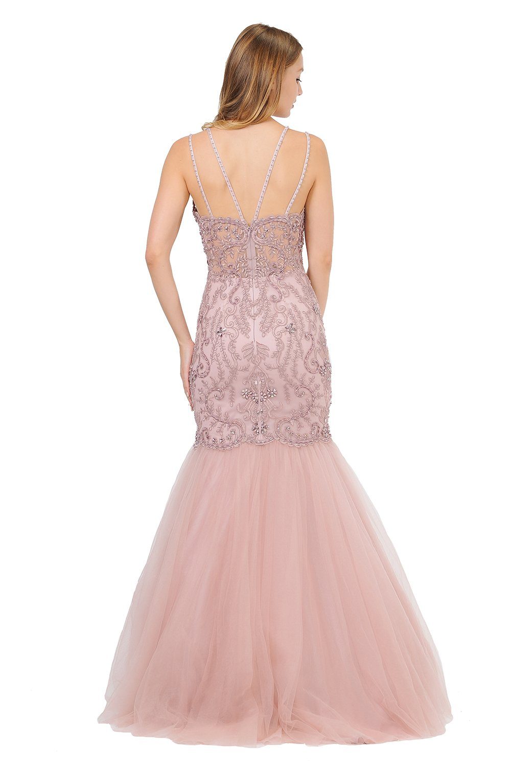 Long Sweetheart Beaded Fitted Open Back Gown By Poly USA Poly S / Ice Blue Long Sweetheart Beaded Fitted Open Back Gown By Poly USA Poly S / Ice Blue