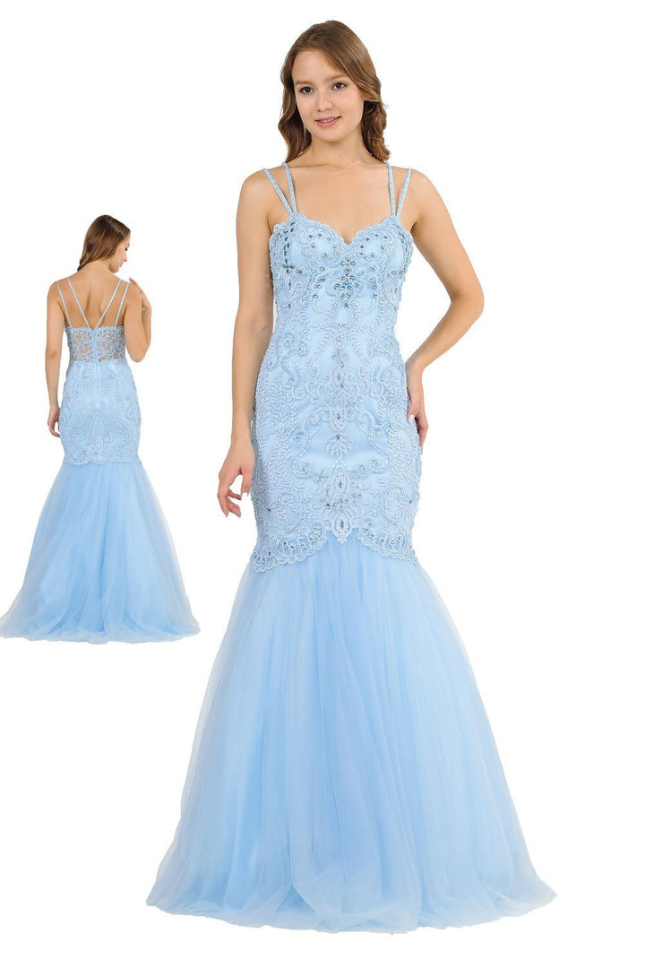 Long Trumpet Dress with Embellished Bodice by Poly USA 8352-Long Formal Dresses-ABC Fashion