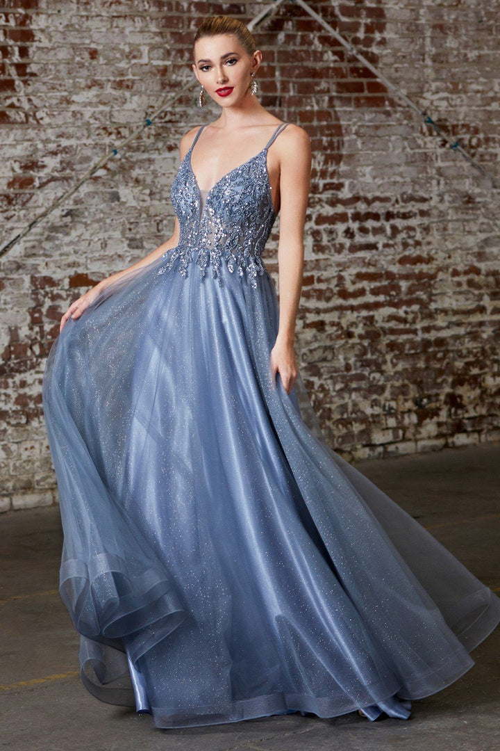 Beaded Long Sleeveless Tulle Dress by Ladivine CD0154