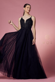 Long Tulle Embroidered Bodice Dress by Nox Anabel R357