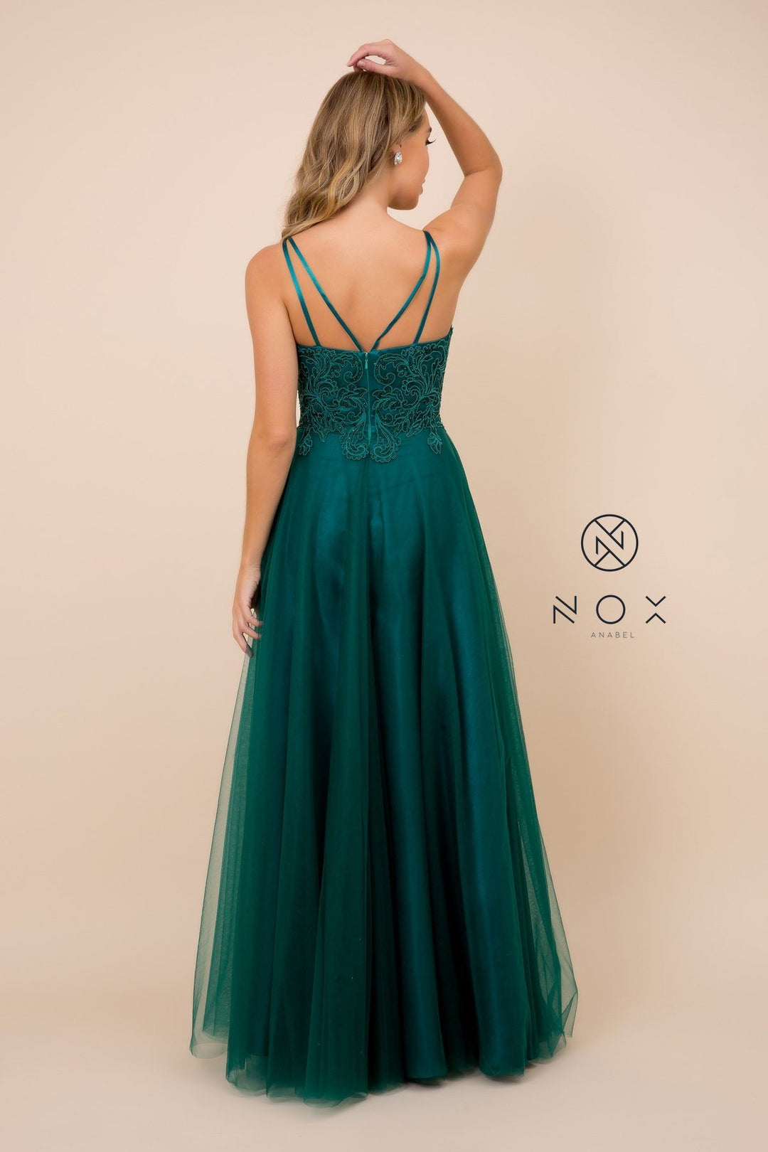 Long Tulle Embroidered Bodice Dress by Nox Anabel R357