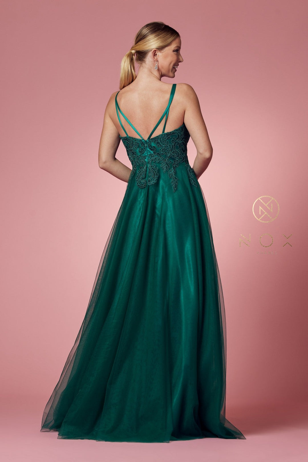 Long Tulle Embroidered Bodice Dress by Nox Anabel R357