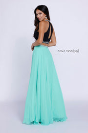 Long Two-Piece Beaded Halter Crop Top Dress by Nox Anabel 8214-Long Formal Dresses-ABC Fashion