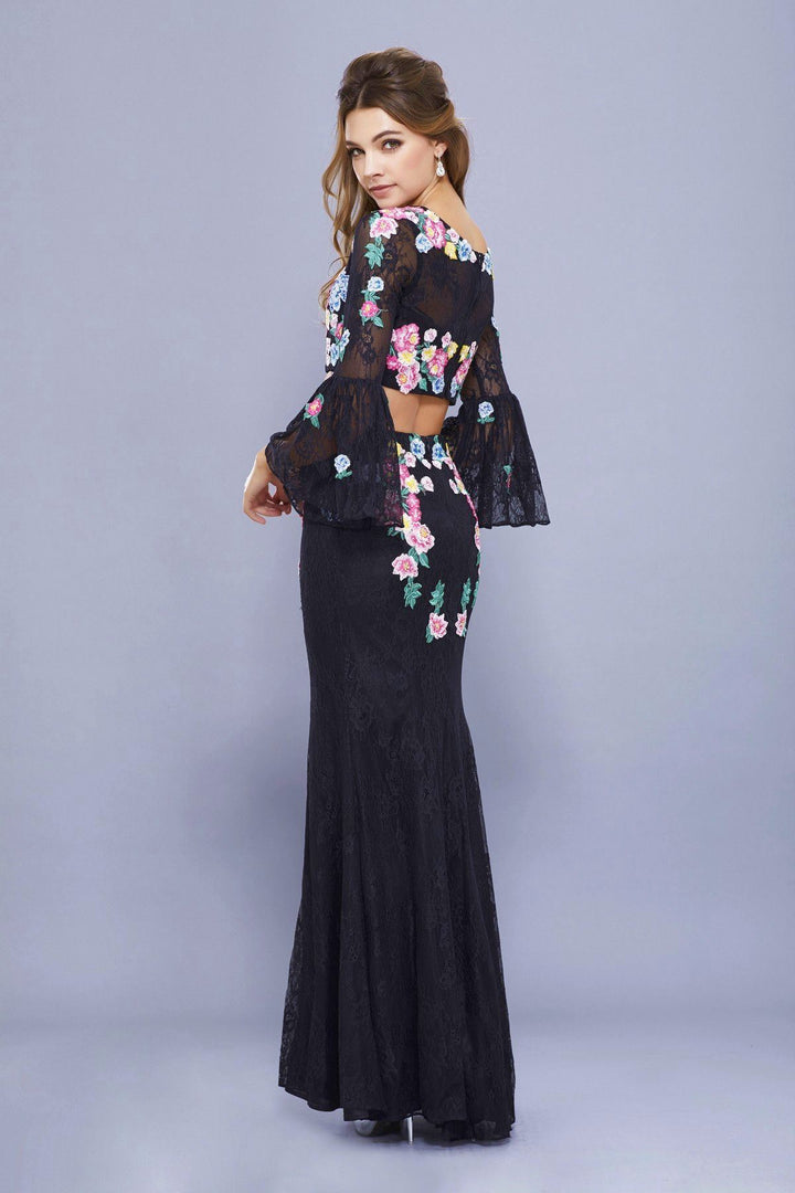 Long Two Piece Dress with Embroidered Lace by Nox Anabel 8288-Long Formal Dresses-ABC Fashion