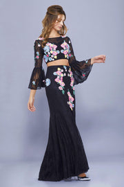 Long Two Piece Dress with Embroidered Lace by Nox Anabel 8288-Long Formal Dresses-ABC Fashion